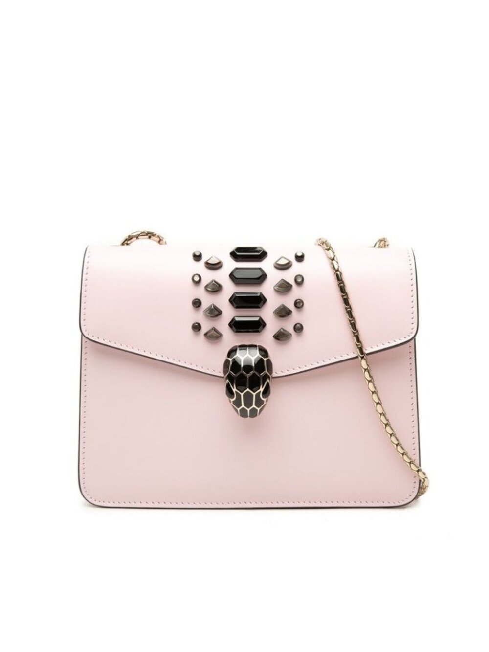 Bvlgari Serpenti Forever Bijou Crossbody Chain Shoulder Bag Pink Black Leather